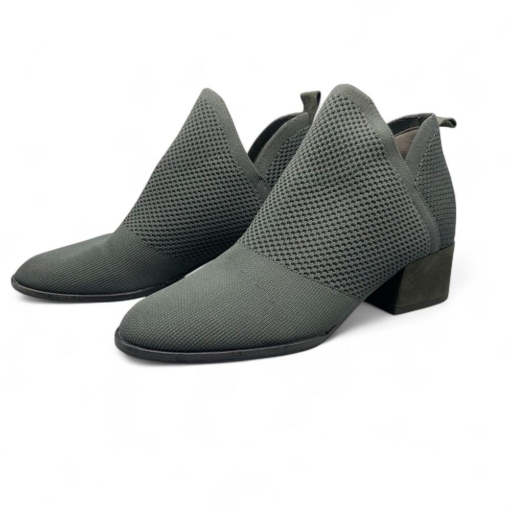 Eileen Fisher Clever Knit Ankle Boots Size 8.5 Dark Gray Bootie V Notch Slip On